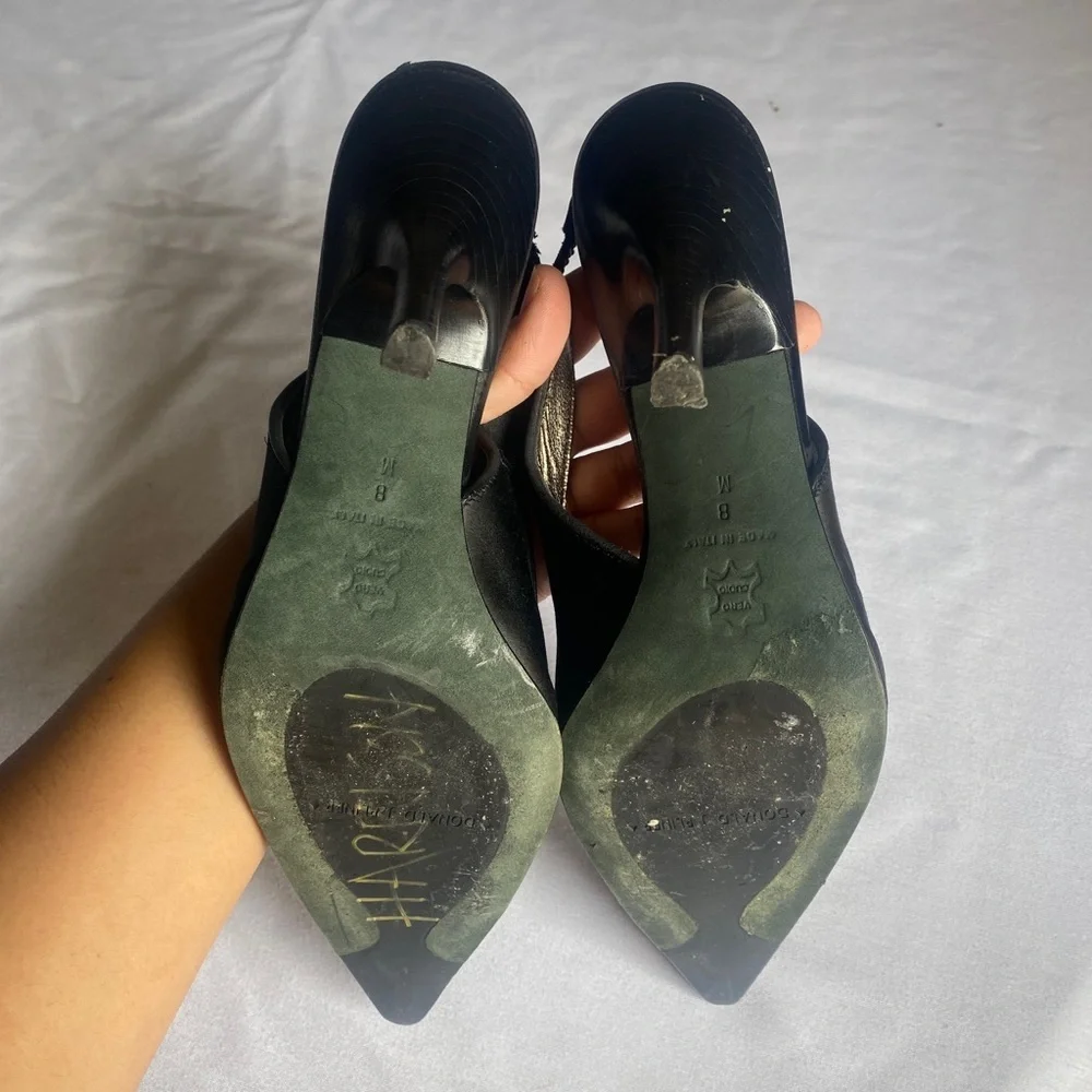 Donald J Pliner Couture Cruse 8N suede leather sling back pointy toe black jewel - Picture 5 of 8
